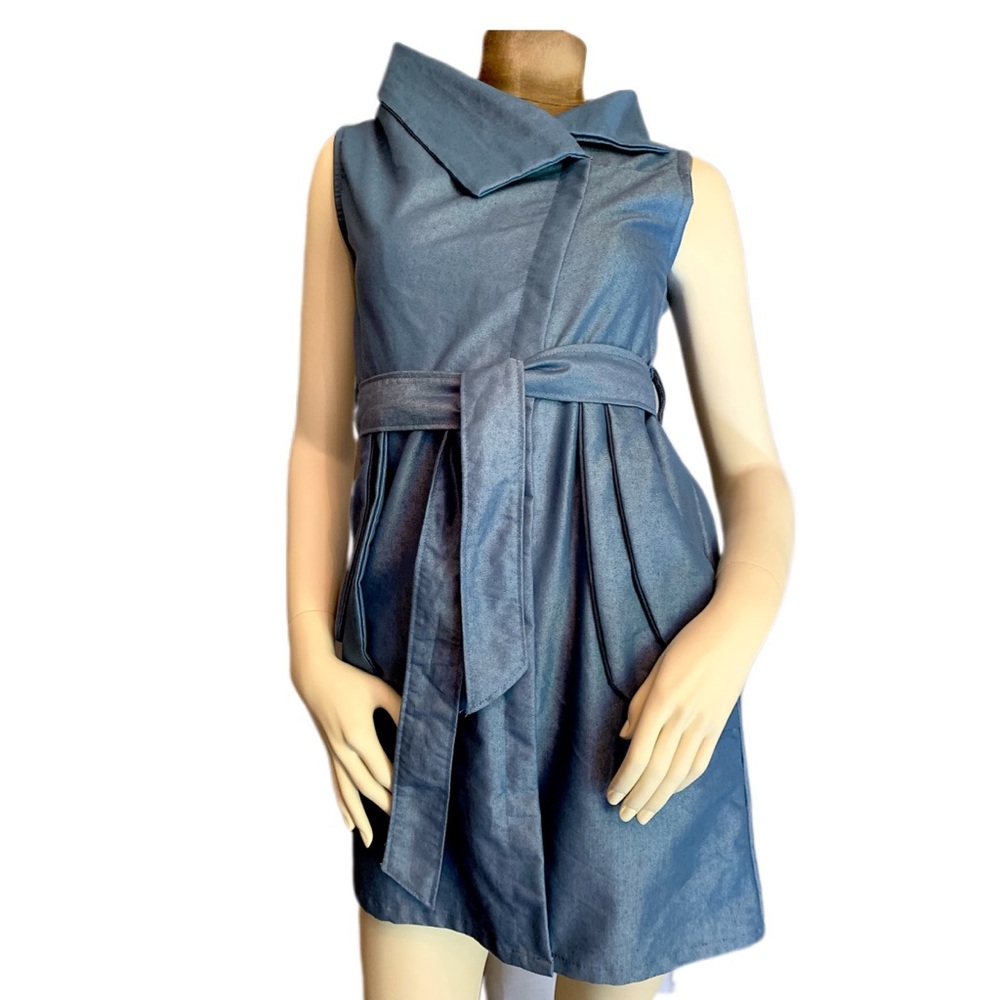 Blue sleeveless mini wrap dress
